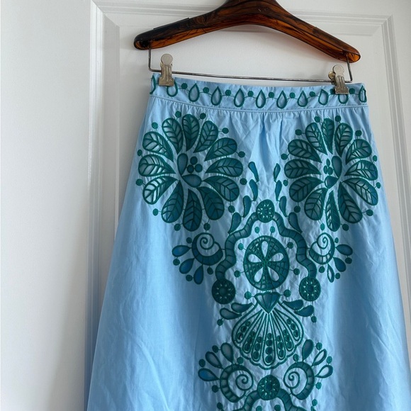Farm Rio Light Blue And Green Graphic Richelieu Midi Skirt - Picture 2 of 9